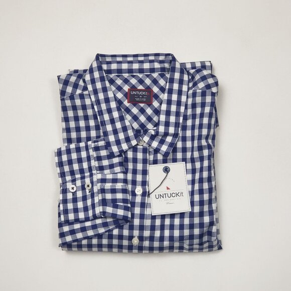 Untuckit Women's Belleza Checkered Shirt Cotton Blue & White Gingham — Pick Size - Picture 10 of 11